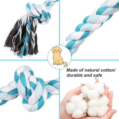 SZEE Dog Rope Toys, 24 in 3 Knots Chew Rope for Medium and Large Dogs, Natural Cotton Pet Pull Toy for Tug of War and Teeth Cleaning (Blue) - Image 2