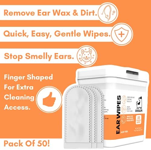 Dog Ear Wipes for Dogs | Ear Cleaning Wipes | Remove Wax, Dirt & Odor | Soothe Itchy Smelly Ears | 50 Soothing Aloe Vera Dog Ear Cleaner Finger Wipes - Image 2