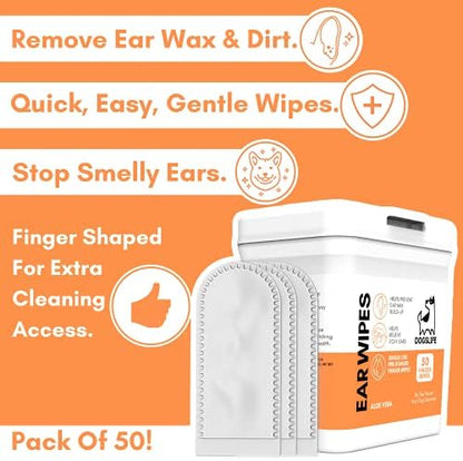 Dog Ear Wipes for Dogs | Ear Cleaning Wipes | Remove Wax, Dirt & Odor | Soothe Itchy Smelly Ears | 50 Soothing Aloe Vera Dog Ear Cleaner Finger Wipes - Image 2