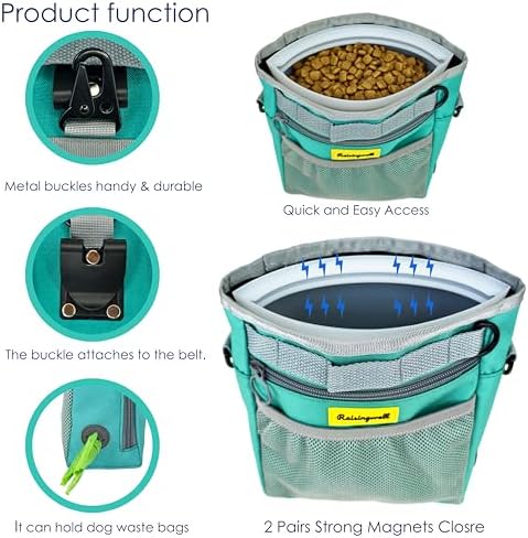 Raisingwell Dog Treat Pouch with Magnetic Closure 4-Cup Silicone Bag Fanny Pack Holder with Clicker 4 Ways to Wear Front Pocket Fits All Phones Ideal for Leash, Pet Walking and Training（Green） - Image 3