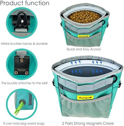 Raisingwell Dog Treat Pouch with Magnetic Closure 4-Cup Silicone Bag Fanny Pack Holder with Clicker 4 Ways to Wear Front Pocket Fits All Phones Ideal for Leash, Pet Walking and Training（Green） - Image 3