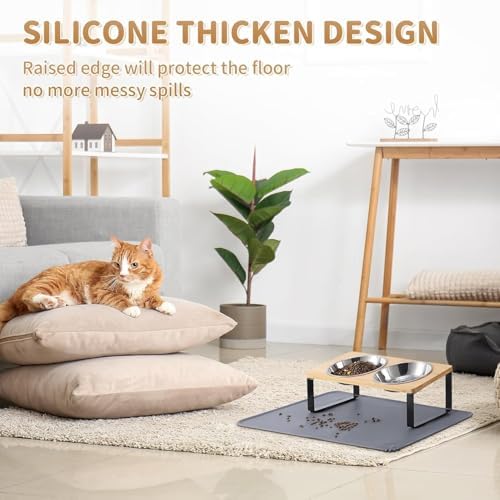 Summark 2 Pack Elevated Cat Bowls with Food Mat,15°Tilted Stand Anti Vomiting Raised Cat Dishes for Food and Water,2 Stainless Steel Bowls for Cats and Puppy - Image 4