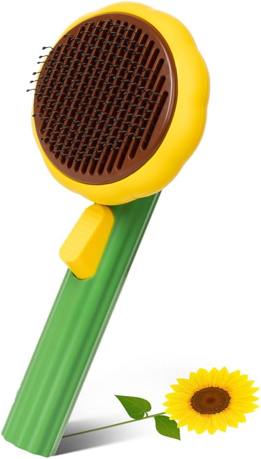 Cat Brush for Shedding, Sunflower Cat Brushes with Gentle Bristles and Release Button, Gentle Self Cleaning Pet Brush for Indoor Cats and Dogs Daily Grooming Tool During Shedding Season