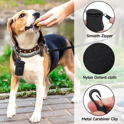 Dog Poop Bag Holder for Leash, Durable Fabric Poop Bag Dispenser with Zipper, Soft Pet Waste Bags Pouch, Small Doggy Puppy Walking Accessories Attachment for Leash (Black) - Image 3