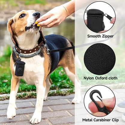 Dog Poop Bag Holder for Leash, Durable Fabric Poop Bag Dispenser with Zipper, Soft Pet Waste Bags Pouch, Small Doggy Puppy Walking Accessories Attachment for Leash (Black) - Image 3