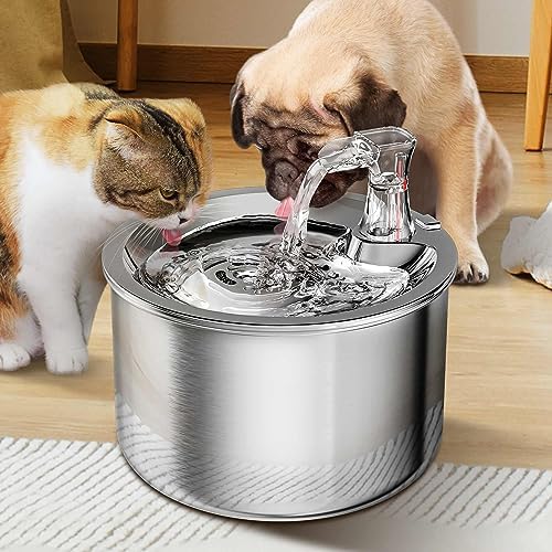 Homtyler Cat Water Fountain, Stainless Steel Inside Ultra-Quiet Pump, 2L/67oz Automatic Dog Dispenser Water Bowl, Multiple Pets Water Fountain - Image 2