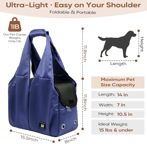 Dog Purse Carrier for Small Dogs, Cats, and Puppies – Soft-Sided Travel Pet Tote Bag with 4 Large Pockets, Foldable, Lightweight, Fits Pets up to 15 lbs, for Travel, Outings (Dark Blue) - Image 2