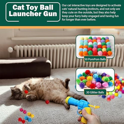 82Pcs Cat Toys Gun Launcher,Cat Toy Ball Launcher Gun，Cat Toy Launchers，Low Noise Interactive Cat Ball Launcher Gun，30 Pcs Sparkle Pom Pom Balls for 50Pcs Pom Pom Balls - Image 5