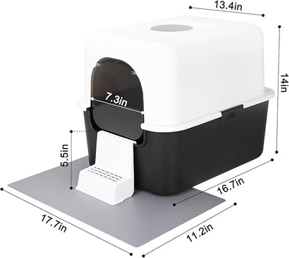 Sfozstra Cat Litter Box with Lid, Fully Enclosed Splash-Proof and Leak-Proof Urine High Edge and Odorless Cat Litter Box, Easy to Installation and Clean (Black with Pedal(S))