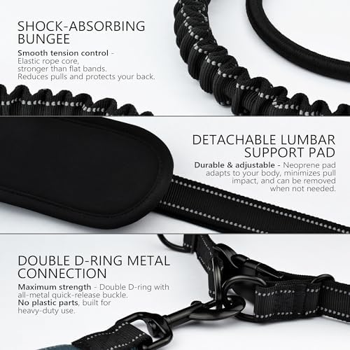 Waist Leash for Dog Walking, Waist Dog Leash for Running, Hands Free with Metal Quick-Release Buckle, Rope Bungee, Neoprene Lumbar Support - Image 4