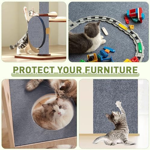 Cat Scratch Furniture Protector for Couch, Wall & Door Guard, Trimmable Self-Adhesive Scratch Pad, DIY Climbing Mat, Deterrent, Scratching Post Replacement (39.4''x15.8'', Light Gray) - Image 6