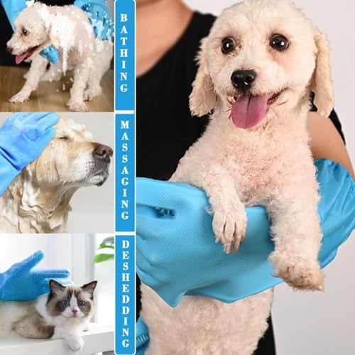 Dog Washing Gloves, Pet Grooming Gloves with Soft Brushes, Bathing and Massaging for Dogs and Cats, Silicone Heat Resistant Cleaning Gloves with High-Density Teeth (Blue) - Image 2