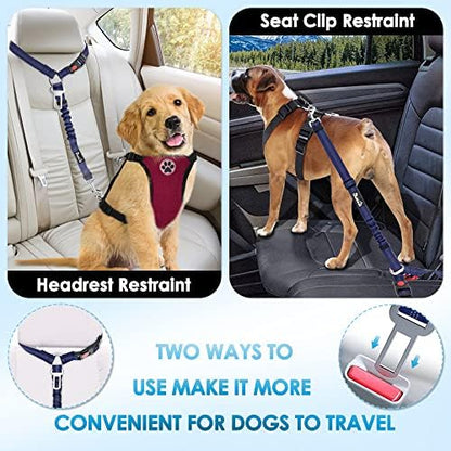 SlowTon Dog Seat Belt for Car, 2 Pack Dog Car Harness Seatbelt with Bungee - Image 2