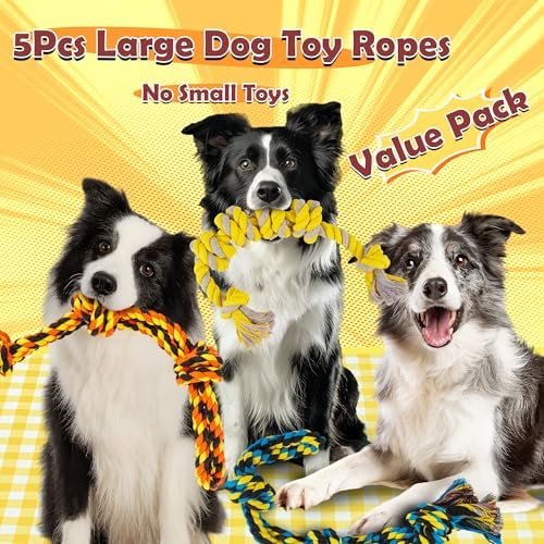 All Large Dog Rope Toys for Aggressive Chewers, 5 Nearly Indestructible Various Tough Rope Toys for Large and Medium Breed, 100% Cotton for Teeth Cleaning, Tug of War, No Small Type - Image 2