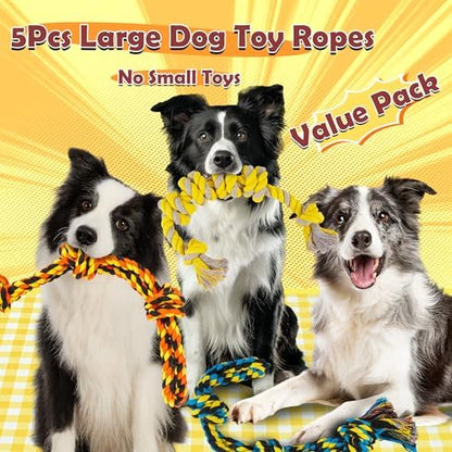 All Large Dog Rope Toys for Aggressive Chewers, 5 Nearly Indestructible Various Tough Rope Toys for Large and Medium Breed, 100% Cotton for Teeth Cleaning, Tug of War, No Small Type - Image 2