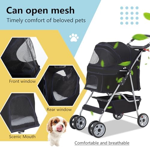 FDW | 4-Wheel Foldable Pet Stroller | Dark Black | Lightweight & Portable - Image 4