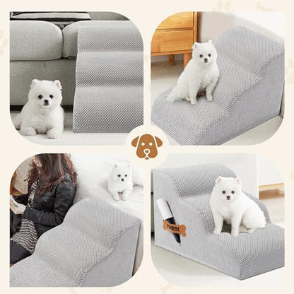 Romrol Dog Stairs Ramp for Beds Couches, Extra Wide Pet Steps with Durable Non-Slip Waterproof Fabric Cover, Dog Slope Stairs for Small Dogs and Cats or Pets Friendly, 3-Tiers, 13 Inch,Light Grey - Image 6