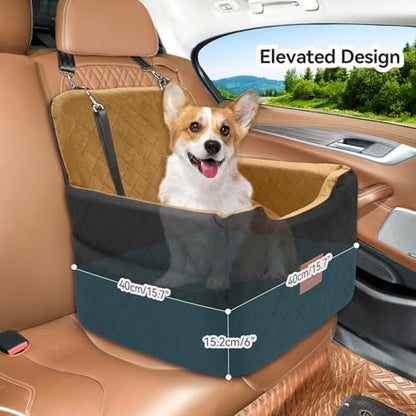 GL GLENSLAVE Dog Car Seat for Small/Medium Dogs Under 35lbs,Memory Foam Dog Booster Seats,Detachable and Washable Traval Pet Car Seat, Dogs Bed with 2 Safety Belts (Black/Coffee) - Image 6