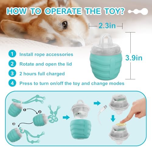 Interactive Dog Toy, [Newly Upgraded] Motion Activated Rolling Squeaky Ball for Medium/Large Dogs, Automatic Moving Dogs Ball for Boredom, USB Rechargeable(Cyan) - Image 5