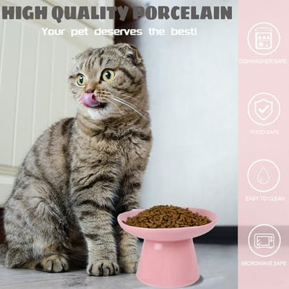 Extra Wide 6.1" Raised Cat Food Bowl, Shallow Ceramic Elevated Cat Feeder, Anti Vomiting, Stress Free, Whisker Fatigue, Pet Food or Water Bowl, Pink - Image 4