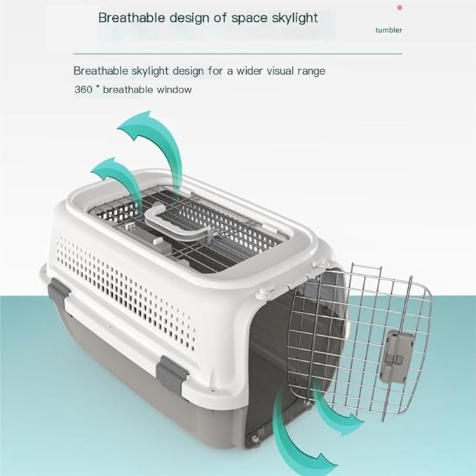 Cat and Dog Bags Pet Air Box with Skylight Pet Checked Box Outing Portable Box Cat Cage Dog Car Transport Box Air Box Pet Travel Bags(Green,A)