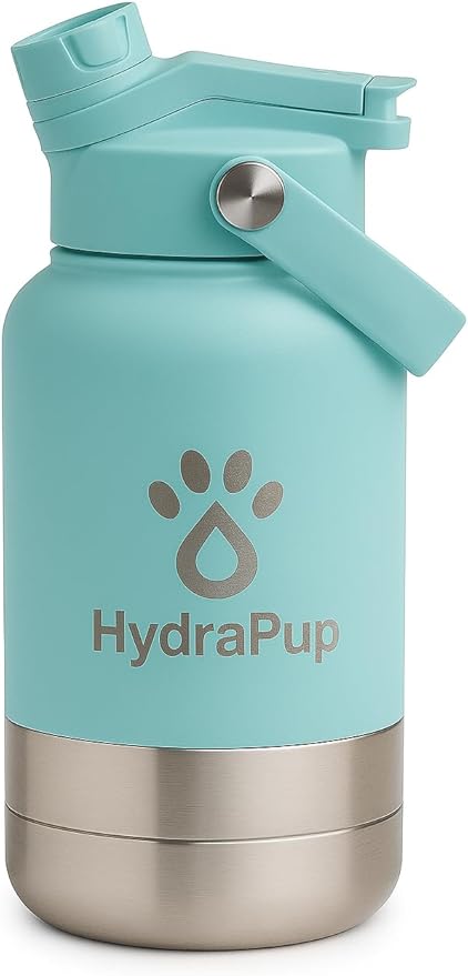 32oz Insulated Water Bottle with Dog Bowls – Human & Pet Shared Use, Stainless Steel Leakproof Travel Bottle (Sea Foam Blue)