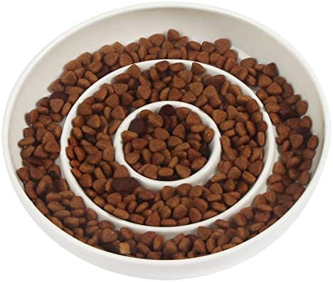 SLSON Cat Slow Feeder Bowl,Ceramic Slow Feed Cat Bowls Heavy and Shallow Wisker Stress-Free Pets Dish for Kittens Small Pets Wet Food,White by SLSON