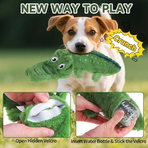 Mihachi No Stuffing Crinkle Dog Toys, 2-in-1 Holds Water Bottles - Cruncher with Puncture Resistant Squeaker, Dog Squeak Toys Plush Dogs Chew Toy for Puppy Small Medium Large Breed Chewer, Crocodile - Image 2