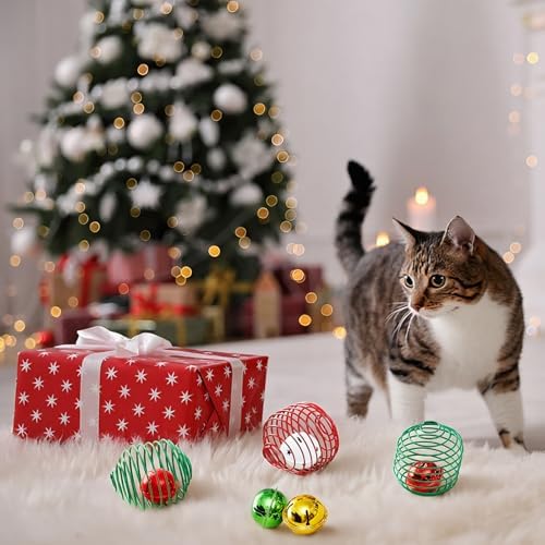 Jecery 5 Pcs Cat Toys Spring,Bell,Christmas Colors - Image 4