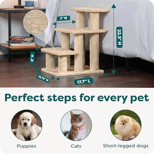 Furhaven Steady Paws Multi-Step Pet Stairs for High Beds & Sofas - Cream, 3-Step - Image 3