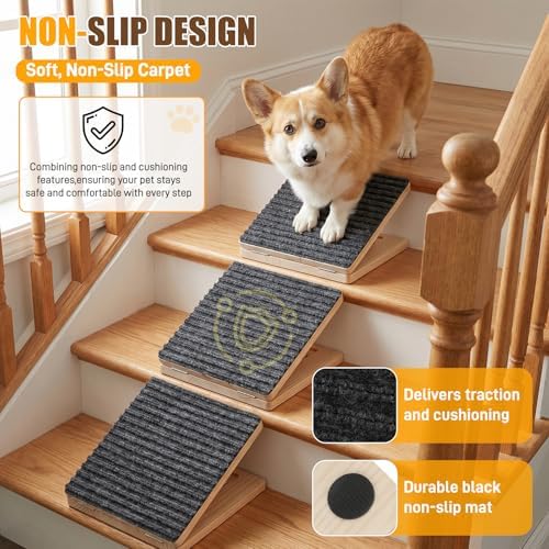 Dog Ramp for Stairs 4 Pack, Adjustable Non-Slip Wooden Stair Wedges - Image 5