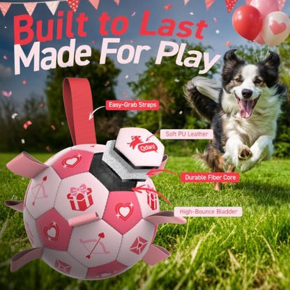 QDAN Dog Birthday Toys, Pink Soccer Ball with Straps, Interactive Tug of War Toy, Puppy Birthday Gifts, Water Toy, Durable Dog Balls for Medium Large (8 Inch) - Image 2
