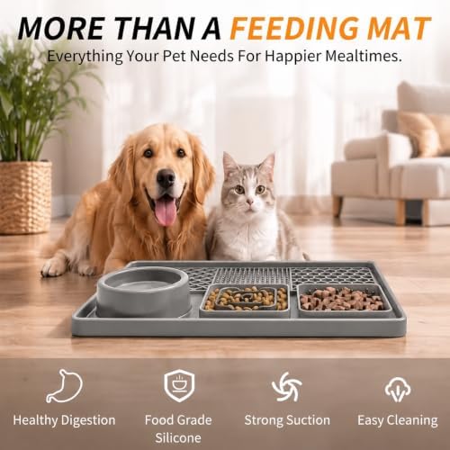 Lick Mat with Suction Cups, Dog Bath Grooming Slow Feeder, Silicone Treat Mat（Gray） - Image 3