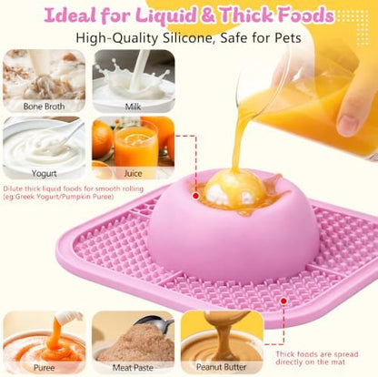 Slow Feeder Dog Bowls & Lick Mat for Liquid and Thick Treat, Anti-Slip Dog Lick Bowl with Interactive Rolling Ball, 5/6 Cup Pup Licking Toy for Large Medium Small Dogs and Cats Pink - Image 3