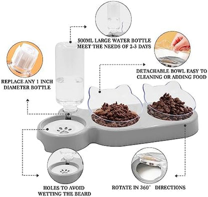 Triple Cat Bowls - 3-in-1 Water Feeder & Food Bowls with Automatic Water Bottle, Whisker Friendly, Elevated Feeding Dishes for Small Cats & Puppies (Lead White) - Image 3