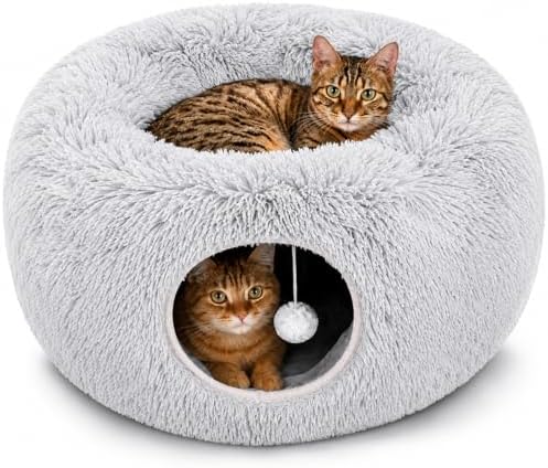 Large Cat Donut Tunnel Bed - Cat Tunnels for Indoor Cats - Circle Hideaway with Cat Toys, 3-in-1, Gift-Ready DIY Collapsible Plush Cat Tube, Rabbit, Kitty by WONDERFAMILY