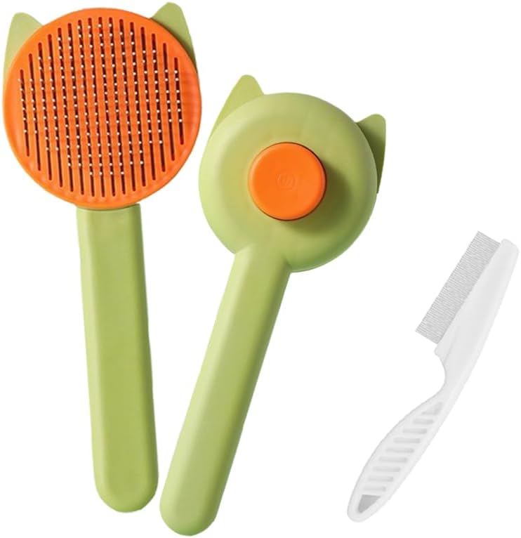 Cat Brush for Shedding, Kitten Brushes for Indoor Cats, For Long or Short Haired Cats,Cat Hair Brush Grooming Deshedding Brush for Dog Kitten Removes Loose Fur and flea removal comb, Green by Unknown