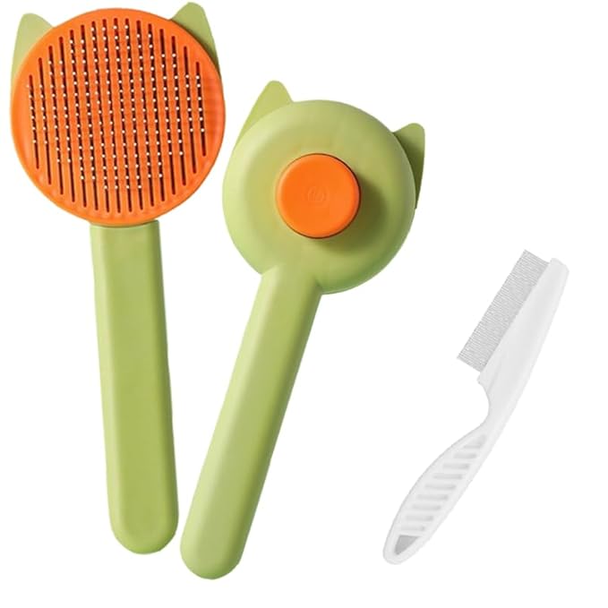 Cat Brush for Shedding, Kitten Brushes for Indoor Cats, For Long or Short Haired Cats,Cat Hair Brush Grooming Deshedding Brush for Dog Kitten Removes Loose Fur and flea removal comb, Green