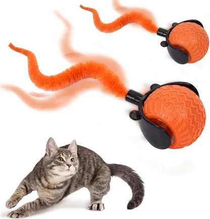 Interactive Toys for Cats, 2026 New Interactive Cat Toy Ball, Automatic Moving Cat Toy for Indoor Use, Rechargeable Feather Tail Cat Toy with Stimulation for Small Medium Large Cats (2 * Orange)