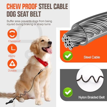 Dog Seat Belt for Car, Chew Proof Dog Leash 2 in 1 Steel Cable with Elastic Bungee Buffer Doggie Seatbelt Harness Latch Bar Attachment Heavy Duty Seat Belt for Dogs in Car for Medium Large - Image 2
