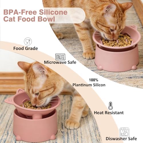 Raised Slow Feeder Cat Bowl, Silicone Elevated Tilted Cat Slow Feeder Bowl - Image 3