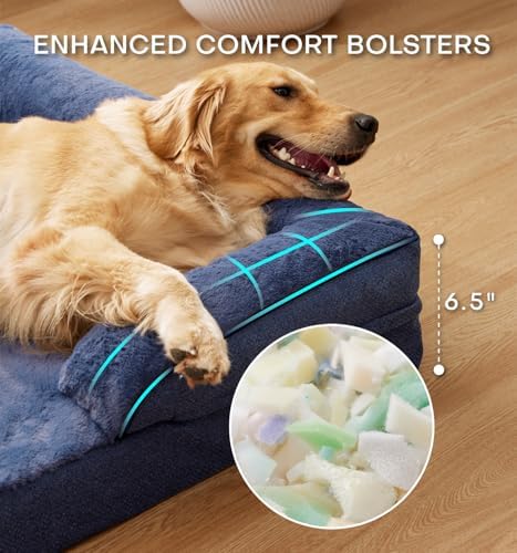 Made4pet Dog Bed Orthopedic, Dog Sofa for Small Dogs Supportive Foam Pet Cushions Bed with Washable Removable Cover, Egg-Crate Foam, Waterproof Lining Bottom, Blue, 35 * 23 * 6.5 Inch - Image 4