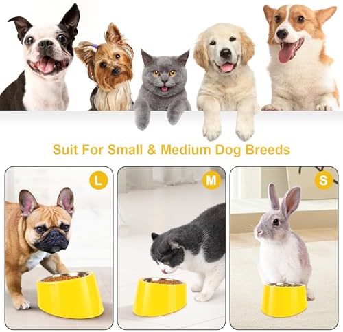 Tilted Dog Bowl Non-Slip & Non-Spill Pet Feeder with Elevated Detachable Melamine Stand, Easy to Get Food Dog Dish, M/180ml Yellow - Image 4