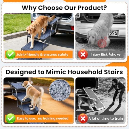 Dog Stairs for Car, 60''x 20'' Extra Wide Stairs for Large Dogs to 250 LBS, Portable Steps with Removable Non-Slip Surface, 4 Steps Foldable Dog Ramp for Car, SUV, High Bed/Couch - Image 2
