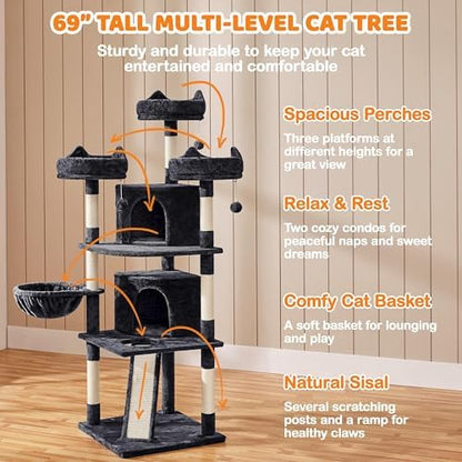 Yaheetech 69in Large Cat Tree Tower, 2 Condos, Sisal Posts & Cat-Ear Perch - Image 6