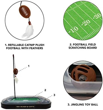 CAT BELL BALL NFL New Orleans Saints Football Field CAT Scratcher Toy with Catnip Filled Plush Football Toy & Feather Cat Toy Hanging, with Jingle Bell Interactive Ball Cat Chasing 5-in-1 Kitty Toy - Image 5