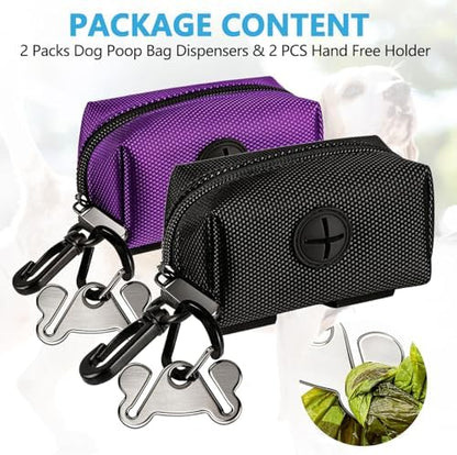 Dog Waste Bag Dispenser Pet Poop Bags Holder for Doggie Waste Bags Dispensers Soft Fabric Zipper Small Doggy Puppy Pouch for Leash Accessory Attachment with Carrier,2PCS Purple&Black - Image 7