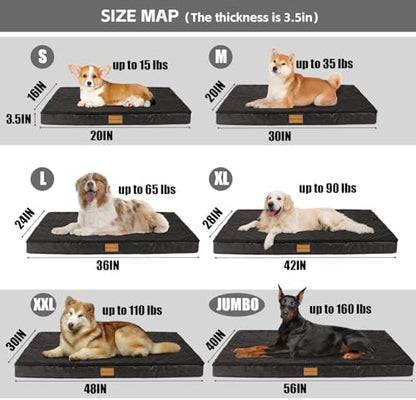 Patas Lague Orthopedic Large Dog Bed Washable Pet Sofa Mat 48''X30'' Black - Image 5