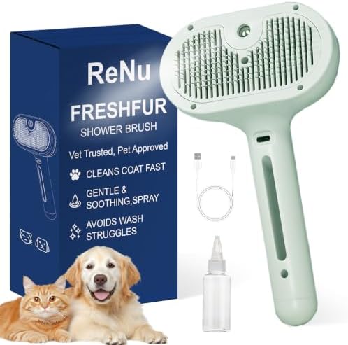 Fresh Fur Shower Brush, 3 in 1 Pet Steam Brush, Spray Hair Removal Comb for Cats ＆ Dogs - Deshedding＆ Grooming (Green) by LITALARM