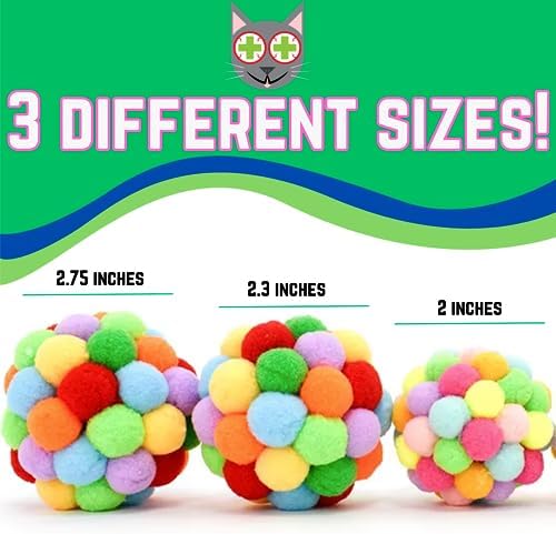 Smokey's Stash Cat Toy Plush Pom Cat Balls with Bells Inside, Colorful and Fuzzy Cat Toys for Indoor Cats and Kittens (Multi Size 3 Pack) (Mix) - Image 3